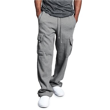 Mens Casual Pants Elastic waist Drawstring Trousers Loose Fit Sports Plain New B